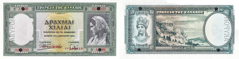 GRÈCE - GREECE
1000 drachmes SPECIMEN - Banque nationale de Grèce 1939.

P.110s....