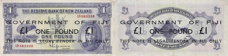 FIDJI - FIJI
1 pound Nouvelle-Zélande avec surcharge 1 pound Fiji ND (1942).

P....