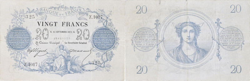 FRANCE
20 francs type 1871 “Bleu” 24 septembre 1872.

P.55 - F.A46.03.
Alphabet ...