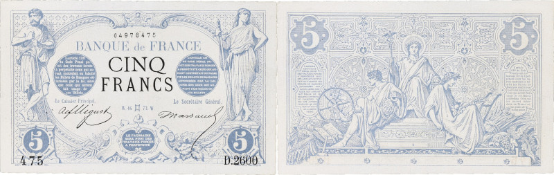 FRANCE
5 francs type 1871 “Noir” 16 mai 1873.

P.60 - F.01.18.
Alphabet D.2600 -...