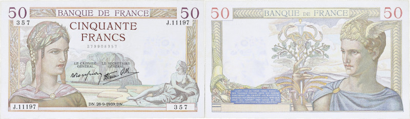 FRANCE
Lot (2) - dessin/épreuve du recto du 50 francs et billet de 50 francs typ...