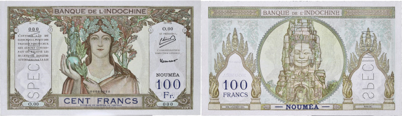 NOUVELLE-CALÉDONIE - NEW CALEDONIA
100 francs SPECIMEN - Banque de l’Indochine N...