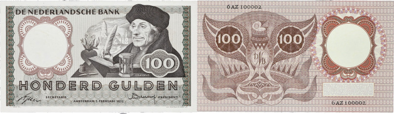 PAYS-BAS - NETHERLANDS
100 gulden - lettre de “Remplacement” avec petit numéro 2...