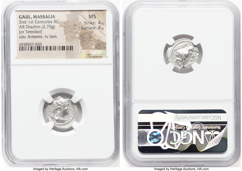 GAUL. Massalia. Ca. 2nd-1st centuries BC. AR drachm (17mm, 2.75 gm, 5h). NGC MS ...