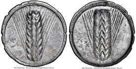 LUCANIA. Metapontum. Ca. 540-510 BC. AR stater (28mm, 6.89 gm, 12h). NGC (photo-certificate) Choice XF 5/5 - 2/5. METAΠ, grain ear; guilloche border o...