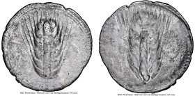 LUCANIA. Metapontum. Ca. 540-510 BC. AR stater (29mm, 7.13 gm, 12h). NGC (photo-certificate) VF 5/5 - 1/5. MET, grain ear; guilloche border on raised ...