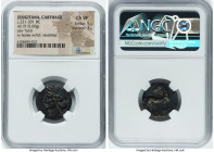 ZEUGITANA. Carthage. Ca. 221-201 BC. AE (19mm, 5.60 gm, 12h). NGC Choice VF 5/5 - 3/5. Head of Tanit left, hair wreathed with grain ears, wearing pend...