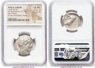 ATTICA. Athens. Ca. 440-404 BC. AR tetradrachm (25mm, 17.19 gm, 6h). NGC Choice AU 5/5 - 4/5. Mid-mass coinage issue. Head of Athena right, wearing ea...