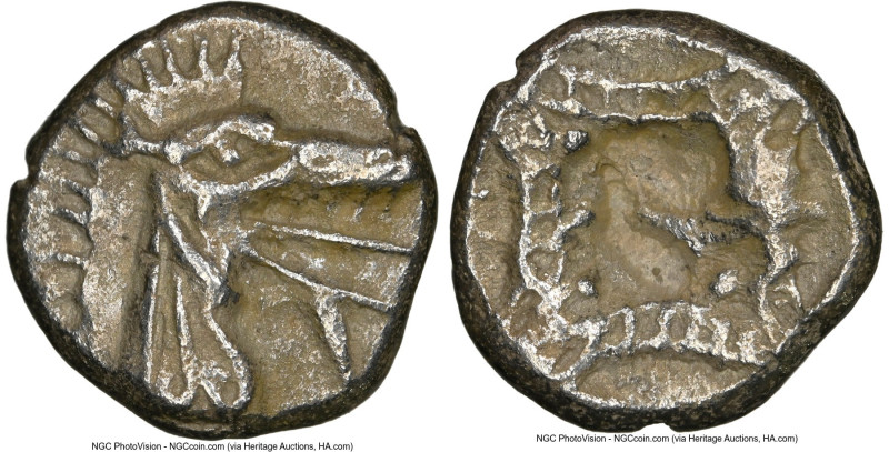 CARIA. Halicarnassus. Ca. 510-480 BC. AR hecte (11mm). NGC XF. Head of ketos rig...