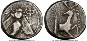 IONIA. Ephesus. Ca. 4th century BC. AR tetradrachm (22mm, 15.17 gm, 1h). NGC Fine 4/5 - 3/5. Ca. 380-370 BC. Polyeuctus, magistrate. E-Φ, bee with str...