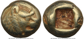 LYDIAN KINGDOM. Alyattes or Walwet (ca. 610-546 BC). EL 1/12 stater or hemihecte (7mm, 1.16 gm). NGC Choice Fine 4/5 - 3/5, countermarks. Lydo-Milesia...