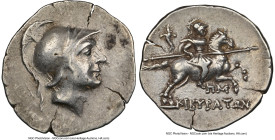 PHRYGIA. Cibyra. Ca. 2nd-1st centuries BC. AR drachm (17mm, 1h). NGC XF. Head of Cibyras in crested Attic helmet right / ΚΙΒΥΡΑΤΩΝ, Cibyras charging r...