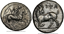 CILICIA. Celenderis. Ca. 425-350 BC. AR stater (23mm, 8h). NGC VF. Ca. 425-400 BC. Youthful nude male rider, reins in left hand, kentron in right, dis...