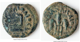 JUDAEA. Roman Procurators. Pontius Pilate (AD 26-36). AE prutah (15mm, 2.09 gm, 11h). Fine, bronze disease. Jerusalem, dated Regnal Year 16 of Tiberiu...
