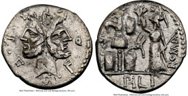 M. Furius L.f. Philus (ca. 121-119 BC). AR denarius (18mm, 8h). NGC VF, brushed, marks. Rome. M•FOVRI•L•F, laureate head of Janus / PHLI (PH ligate) i...