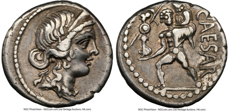 Julius Caesar, as Dictator (49-44 BC). AR denarius (17mm, 3.79 gm, 6h). NGC VF 5...