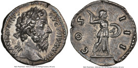 Marcus Aurelius, as Augustus (AD 161-180). AR denarius (18mm, 5h). NGC Choice XF. Rome, AD 170. ANTONINVS-AVG TRP XXIIII, laureate head of Marcus Aure...