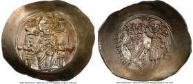 Isaac II Angelus (AD 1185-1195). EL aspron trachy (30mm, 3.98 gm, 7h). NGC MS 4/5 - 4/5. Constantinople. Virgin Mary, nimbate, enthroned facing, holdi...