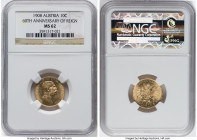 Franz Joseph I gold 10 Corona 1908 MS62 NGC, Vienna mint, KM2810, Fr-516. 60th Anniversary of Reign. HID09801242017 © 2023 Heritage Auctions | All Rig...