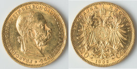 Franz Joseph I gold 20 Corona 1902 AU, Vienna mint, KM2806. 21mm. 6.78gm. HID09801242017 © 2023 Heritage Auctions | All Rights Reserved