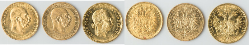 Franz Joseph I 3-Piece Lot of Uncertified gold Issues, 1) 10 Corona 1912 - UNC, ...