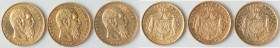 Leopold II 3-Piece Lot of Uncertified gold 20 Francs AU, 1) 20 Francs 1877. 21mm. 6.44gm 2) 20 Francs 1878. 21mm. 6.44gm 3) 20 Francs 1882. 21mm. 6.44...