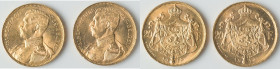 Albert I Pair of Uncertified gold 20 Francs 1914, 1) 20 Francs 1914 - UNC, Brussels mint, KM79. 21mm. 6.45gm. Flemish legend variety 2) 20 Francs 1914...