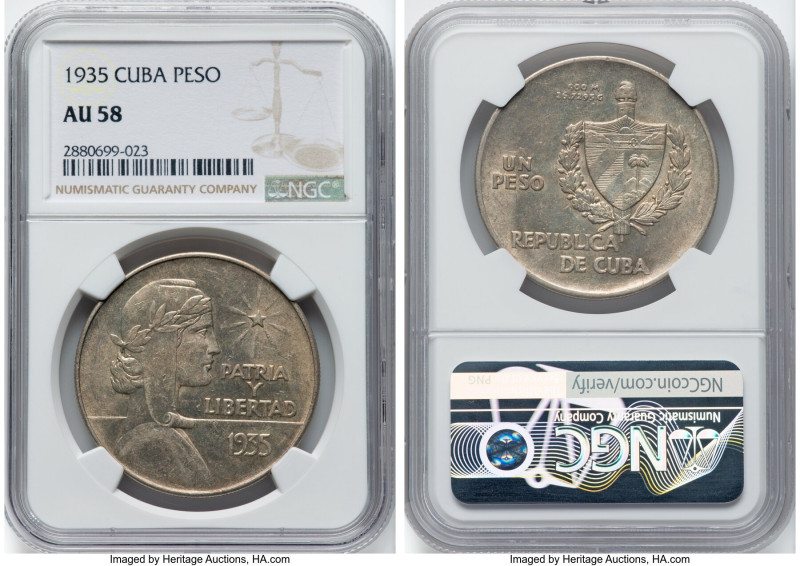 Republic "ABC" Peso 1935 AU58 NGC, Philadelphia mint, KM22. HID09801242017 © 202...