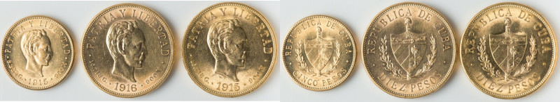 Republic 3-Piece Lot of Uncertified gold Multiple Pesos, 1) 10 Pesos 1915 - UNC ...