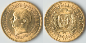 Republic gold "Trujillo Anniversary" 30 Pesos 1955 UNC, KM24, Fr-1. 32mm. 29.56gm. HID09801242017 © 2023 Heritage Auctions | All Rights Reserved