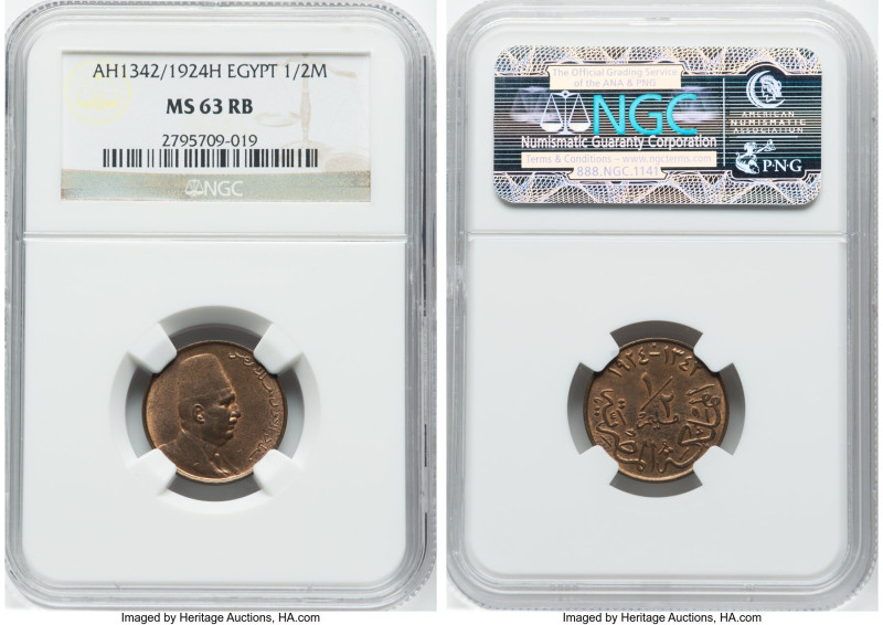 Faud I Pair of Certified Assorted Issues NGC, 1) 1/2 Millieme AH 1342 (1924)-H -...