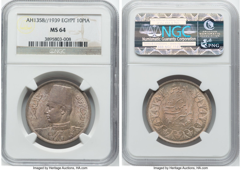 Farouk 3-Piece Lot of Certified Assorted Issues NGC, 1) 10 Piastres AH 1358 (193...