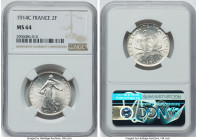 Republic 2 Francs 1914-C MS64 NGC, Castelsarrasin mint, KM845.2. One year type. HID09801242017 © 2023 Heritage Auctions | All Rights Reserved