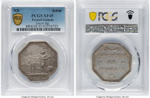 French Colony. Louis XVI silver "Agriculture and Commerce" Jeton ND (After 1880) XF45 PCGS, Lec-6. COMPAGNIE DE LA GUIANNE FRANCAISE Half-naked native...