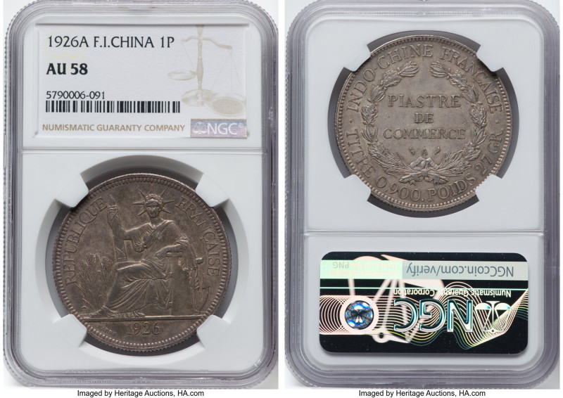 French Colony Piastre 1926-A AU58 NGC, Paris mint, KM5a.1, Lec-302. HID098012420...