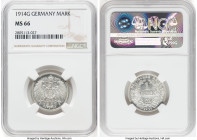 Wilhelm II Pair of Certified Assorted Issues, 1) Mark 1914-G - MS66 NGC, Karlsruhe mint, KM14 2) 1/2 Mark 1918-D - MS67 PCGS, Munich mint, KM1777037 H...