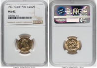 Victoria gold 1/2 Sovereign 1901 MS62 NGC, KM784, S-3878. Bright buttery golden color with whirling luster and a semi-Prooflike obverse. HID0980124201...