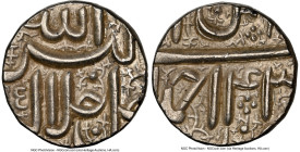 Mughal Empire. Muhammad Akbar (AH 963-1014 / AD 1556-1605) Rupee IE 43 (1598) UNC Details (Edge Damage) NGC, Ahmadabad mint, KM93.2. HID09801242017 © ...