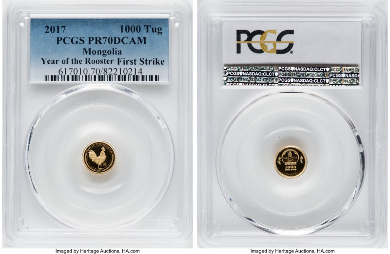 Republic gold "Year of the Rooster" 1000 Tugrik 2017 PR70 Deep Cameo PCGS, KM375...