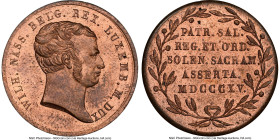 Wilhelm von Nassau bronze Medal MDCCCXV (1815)-Dated MS64 Red and Brown NGC, 23mm. By Van de Goor. WILH NASS BELG REX LUXEMB M DUX Bare head right / 5...