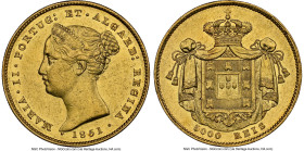 Maria II gold 5000 Reis 1851 AU55 NGC, Lisbon mint, KM475.2, Gomes-45.03. HID09801242017 © 2023 Heritage Auctions | All Rights Reserved