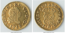 Ferdinand VI gold 1/2 Escudo 1758 M-JB VF, Madrid mint, KM378. 15mm. 1.73gm. HID09801242017 © 2023 Heritage Auctions | All Rights Reserved