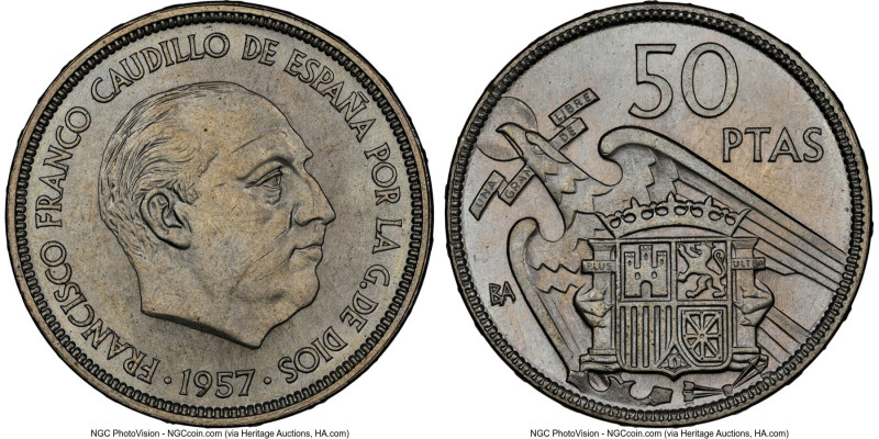 Francisco Franco 3-Piece Lot of Certified "Numismatic Exposition" Pesetas 1957-B...