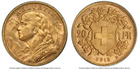 Confederation gold 20 Francs 1913-B MS63 PCGS, Bern mint, KM35.1, Fr-499. HID09801242017 © 2023 Heritage Auctions | All Rights Reserved