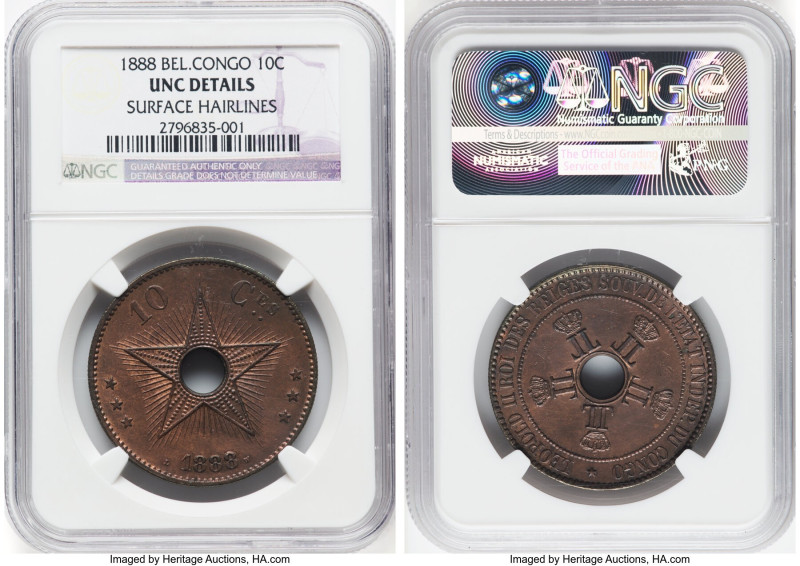 Pair of Certified Assorted copper Minors, 1) Belgian Congo: Leopold II 10 Centim...