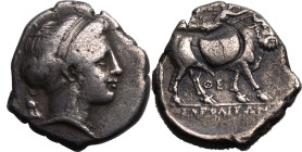 Ancient Greece: Campania, Neapolis circa 380-280 BC Silver Didrachm Very Fine; banker's mark on rev., boasting a lovely old cabinet tone