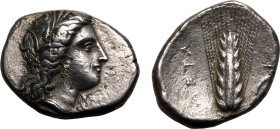 Ancient Greece: Lucania, Metapontion circa 330-290 BC Silver Nomos Good Very Fine; with an attractive portrait and struck on a broad flan