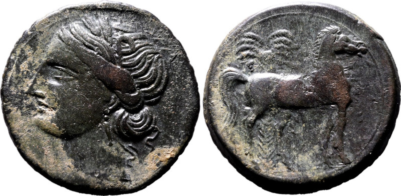 ANCIENT CARTHAGE. 
Bronze trishekel, circa 221-202 BC. 
Second Punic War issue...