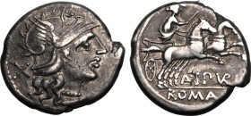 Roman Republic & Imperatorial A. Spurius (or A. Spurilius) 139 BC Silver Denarius About Very Fine; nicely toned