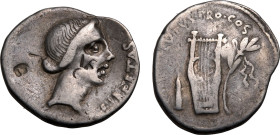 Roman Republic & Imperatorial Q. Servilius Caepio (M. Junius) Brutus 42 BC Silver Denarius Very Fine; banker's mark on obv